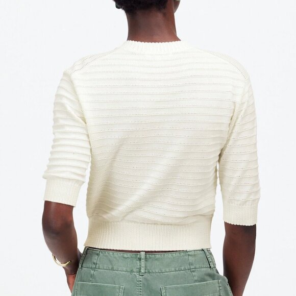 Madewell Textural-Stitch Cotton Cropped Sweater Lighthouse Size XS NWT - Picture 3 of 8